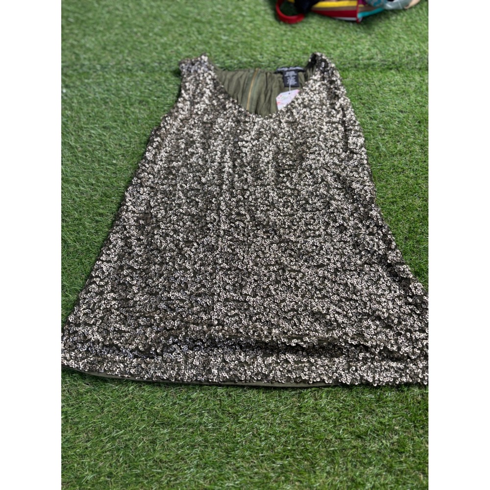 Olive Green Sequined Tank‎ Top Women's Sleeveless V-Neck Zipper Back